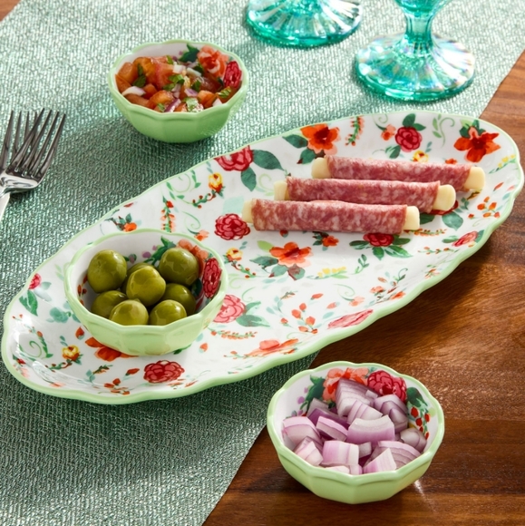 2024 ❤️ New Pioneer Woman Painted Meadow 4-Piece Ceramic Condiment Set - Picture 1 of 10